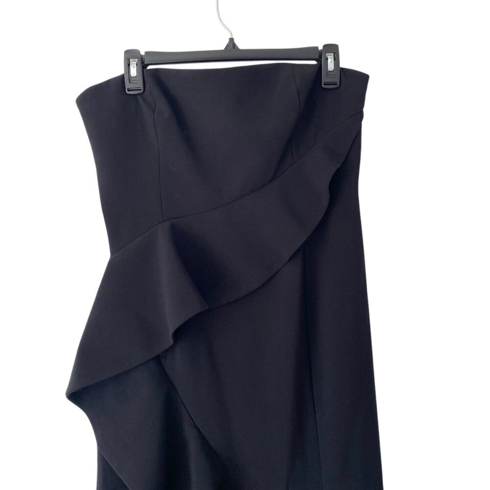 Jay Godfrey Allman Black Strapless Ruffle Gown Side Slit lined in satin size 12 - Picture 3 of 9